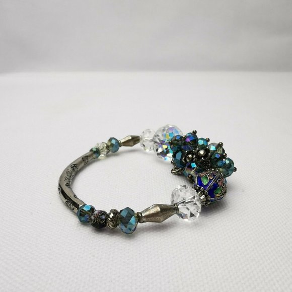 Handmade Vintage Women Bracelet  With Antique Silver & Swarovski Crystals 8" - Picture 8 of 12